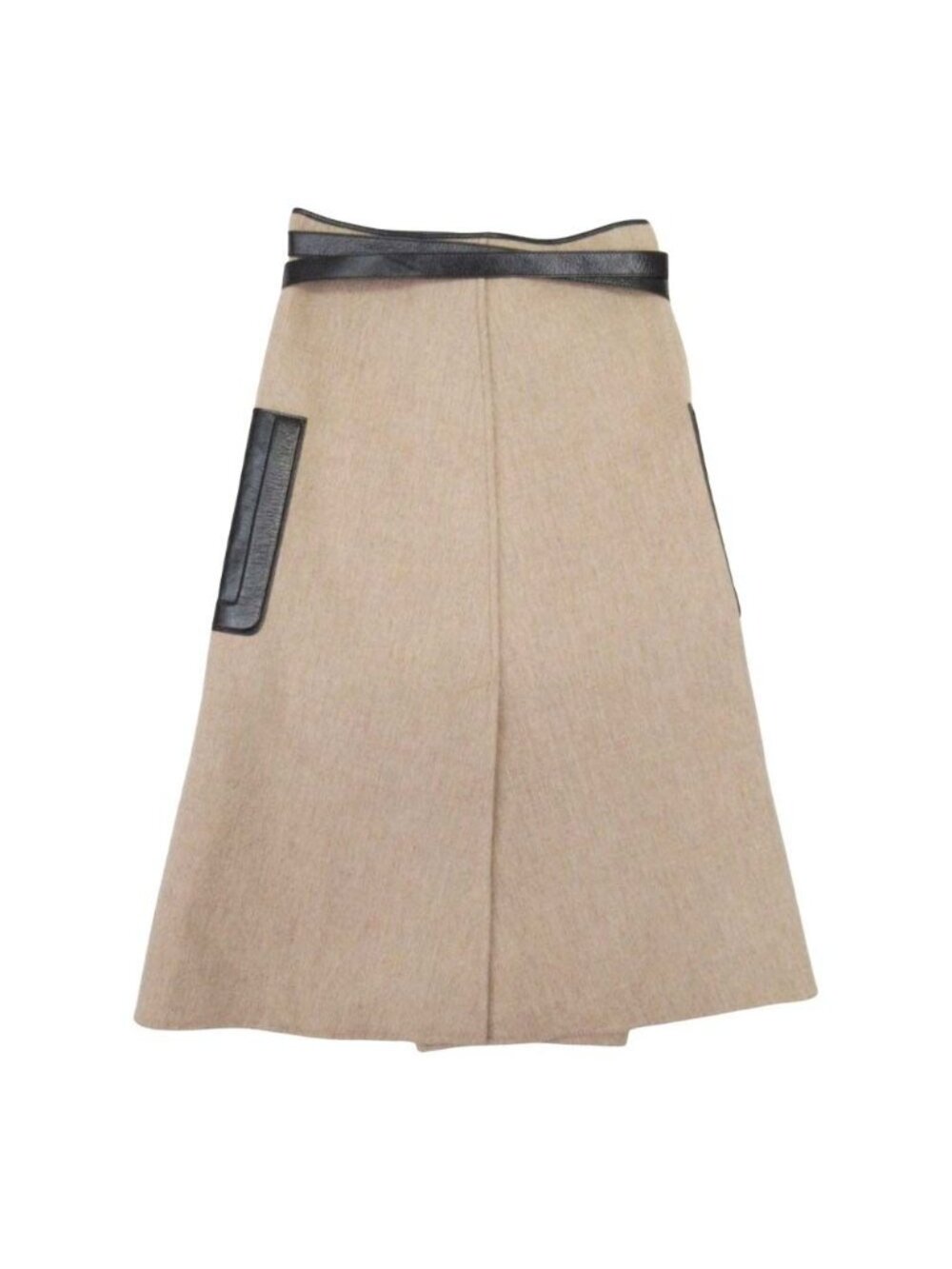 Loro Piana Peter DO Fabric Melton Wrap Skirt Cowhide Trim Long Length 36 Beige - Picture 2 of 10